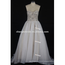 De alta calidad hecha a mano de cristal backless rebordear vestido de novia Condole vestidos de novia de tren de la correa
